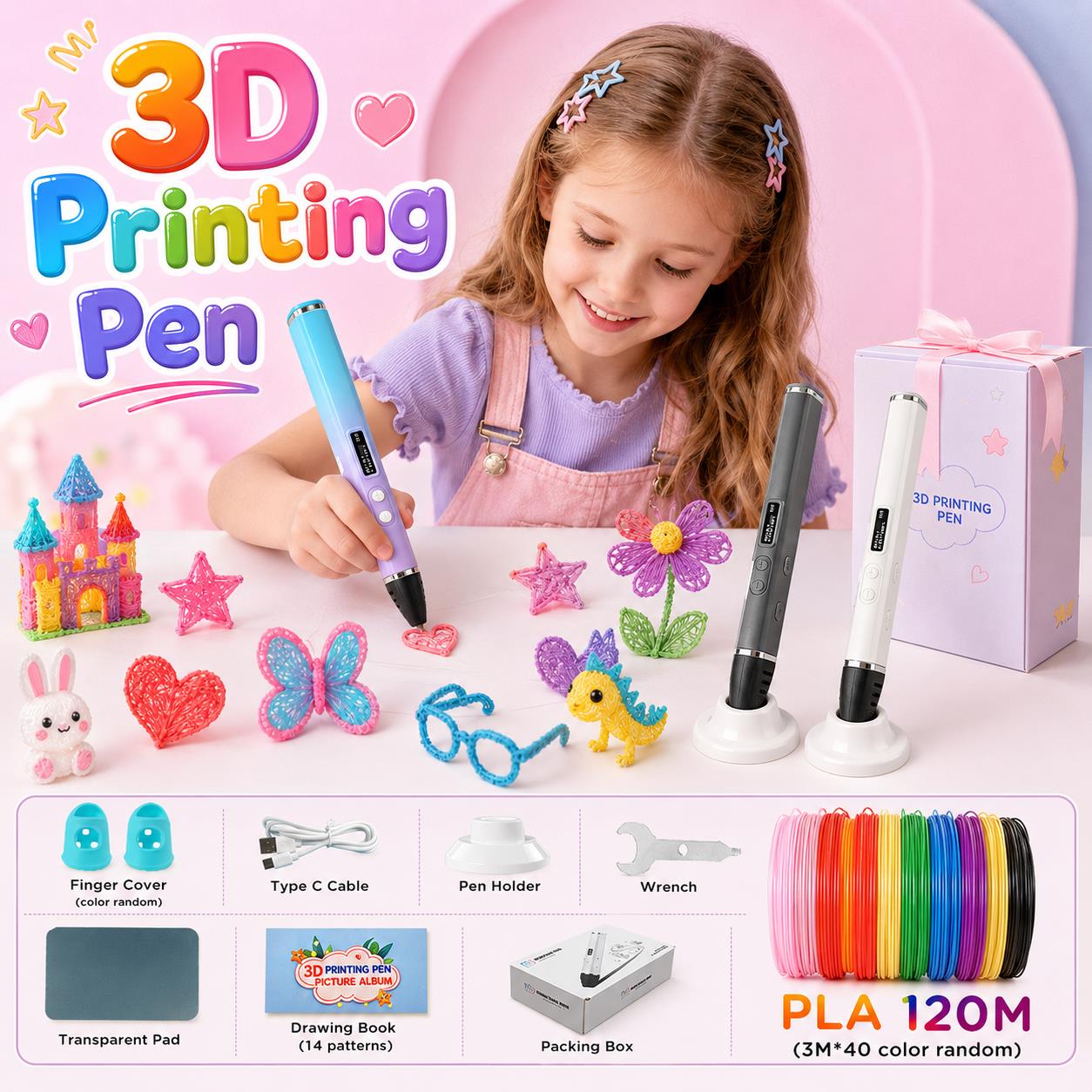Pla Filament - 3D Printing Pen Kids with Type-C