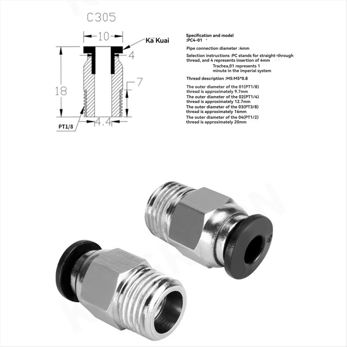 【A60I】 PC4-M10 Male Straight P - Ptfe Tube ulasan dan harga